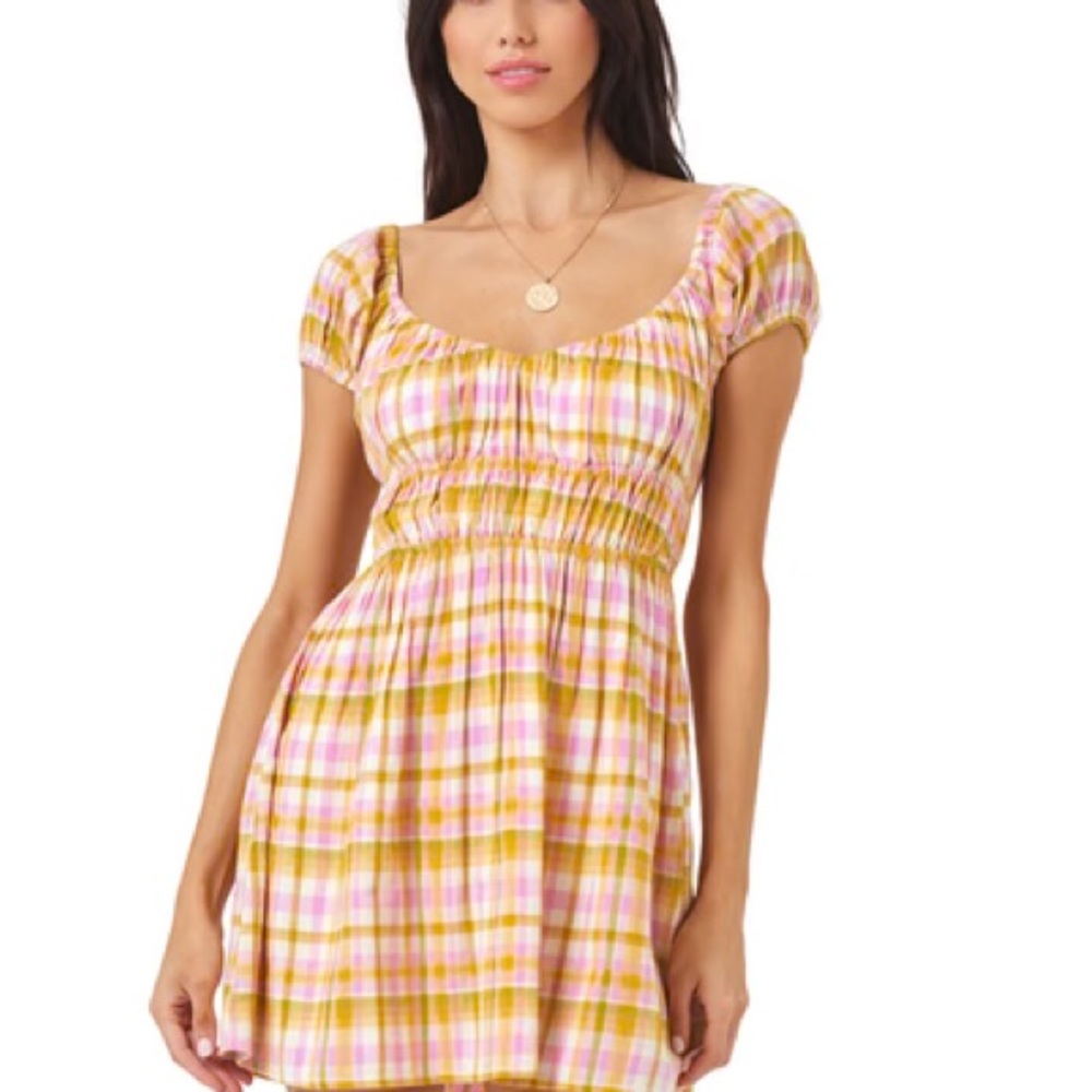 L*Space Belle Dress - Plaid Yellow and Pink Dress - Size L